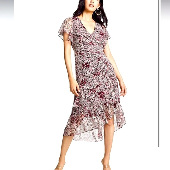 Shoshanna Womens Elnora Short Sleeve Midi Dress Boysenberry Floral Sz 12 Elegant - Picture 4 of 16